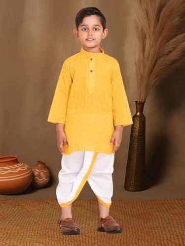 Image of Boys Dhoti Kurta Set for Kids - Cotton Kurta and Elastic Waist Dhoti - Traditional Dress