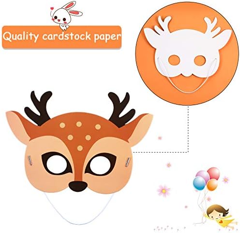 12 Piece Kids Animal Masks Forest Friends Animals Cartoon Masks Jungle Woodland Animals Theme Costume Party for Animal Birthday Party Halloween Masks Dress-Up Party Favors Decoration Supplies