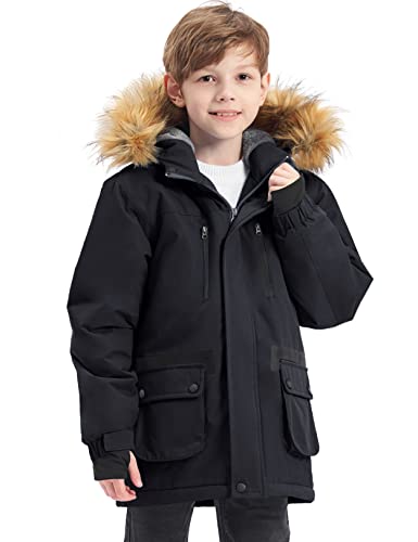 Gemyse Boy's Winter Waterproof Ski Snow Jacket Hooded Fleece Windproof Jacket (Black,14/16) #TOP3
