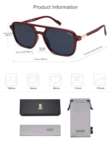 Image of SOJOS Retro Aviator Sunglasses for Women Men,Trendy Rectangle Womens Mens Shades Sun Glasses SJ2202
