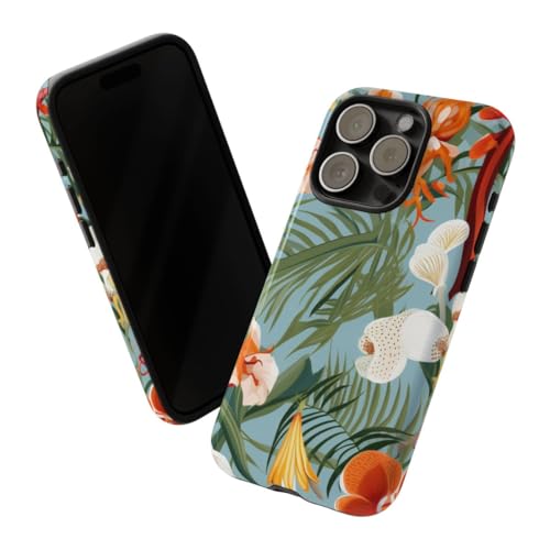 Coque iPhone 15 Pro rigide brillante motif orchidées tropicales vert - 2