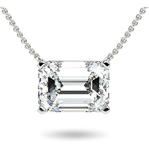 IGI Certified 14K White Gold 1-1/2 Carat Rectangular Emerald-Cut Lab Grown Diamond Horizontal Solitaire Pendant Necklace Cover