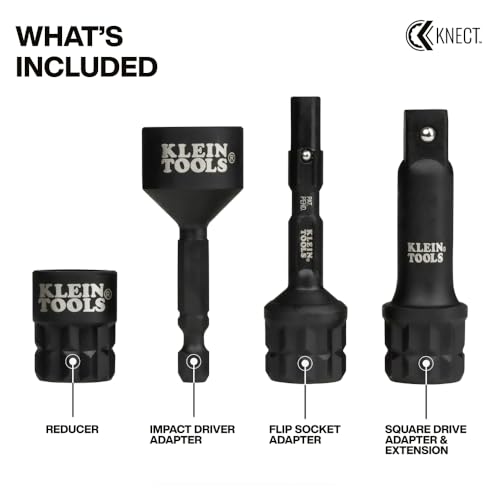 Image of Klein Tools 65KADPM KNECT (M) Impact Socket Adapter Set, 4 Adapters for 3 /8-Inch Drive Tools, Flip Sockets and Impact Drivers, Compatible with KNECT (S) and (M) Systems