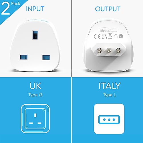 MyTravelPal UK To Italy Plug Adapter (2 Pack), black - Image 2