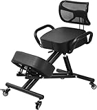 Ergonomic Kneeling Chair with Back Support, Height Adjustable Stool for Home and Office, PU Kneeling Chair for Desk to Relieve Back Discomfort, Thick Moulded Foam Cushions Brake Casters