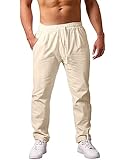 Cegerne Herren Leinenhose Lang Leicht Sommerhose Mittelalter Loose Fit Casual Freizeithose für Urlaub Strand Alltag, Beige, L