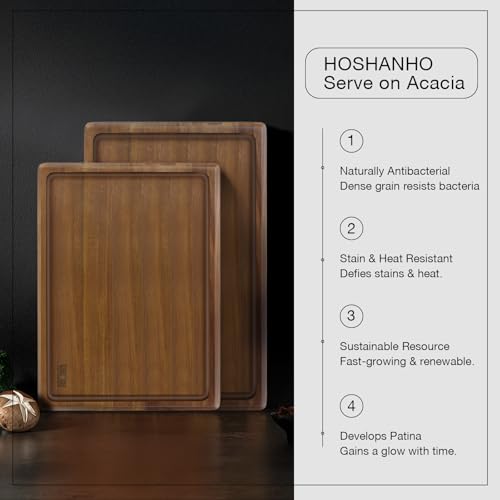HOSHANHO Acacia Wood Serving Tray 16x10 Charcuterie Board & Non-Slip Pads by HOSHANHO - Used condition - Image 4