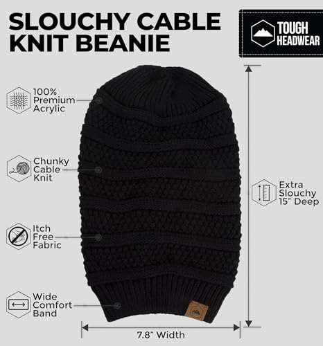 Tough Headwear Slouchy Beanie Hats for Women, Oversized Mens Beanie Hat, Knitted Beanie, Running Gear for Men,Womens Fall Hat