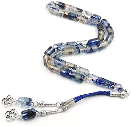 Tasbih Blue Luminous Resin Muslim misbaha 33 Beads Bracelet Islamic Accessories on Hand (16x10mm x 33 Beads)
