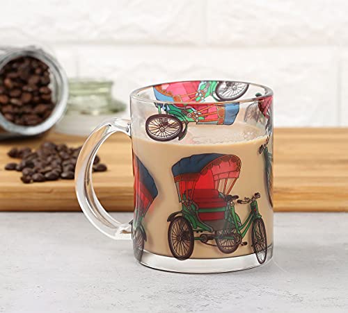 Image of India Circus by Krsnaa Mehta Pop Tanga Coffee Glass Mug | Designer Tea Mug Cups with Handle for Gifting | Microwave & Dishwasher Safe | Set of 1, 325 mL