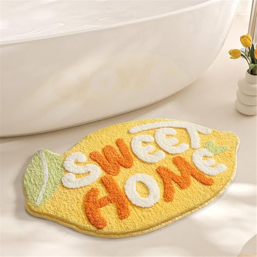 Image of Microfiber Tomato Rectangular Bath Mat: Super Soft Shaggy Kids Bathroom Rug,Anti-Skid,Absorbent,Cute Cartoon Fruit Design,Non-Slip Floor Mat (60x40 Cm) (Multicolor Sweet Home Kids Mat)