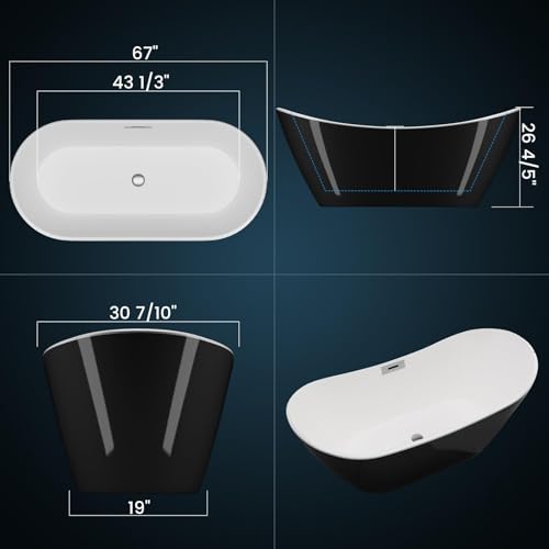 Image of GarveeLife Freestanding Bathtubs 67 Inch Acrylic Soaking Tub, Modern Free Standing Bathtub with Integrated Overflow, Deep Ergonomic Design for Spa-Like Relaxation