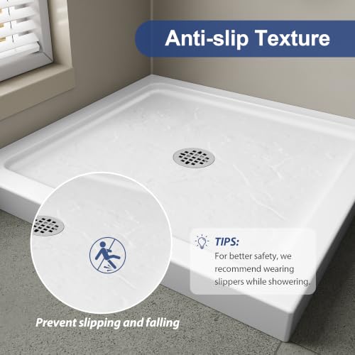 Image of KPUY 32'' L X 32'' W Shower Base Pan with Center Drain, White