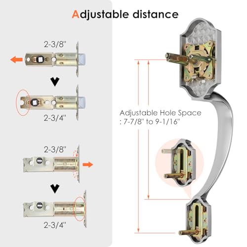 Image of Haidms Front Door Lock Set With Double Door Handle and Deadbolt - Brushed Nickel, Heavy Duty Handleset With Dummy, Reversible Handle Lever - Silver Hardware Set