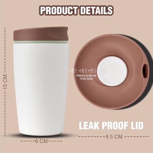 Image of Lyrovo Insulated Coffee Mug with Lid for Office & Travel | Reusable Double Walled Coffee Mug for Men & Women | Hot & Cold Beverage Cup (No Handle, Vanilla Bean)