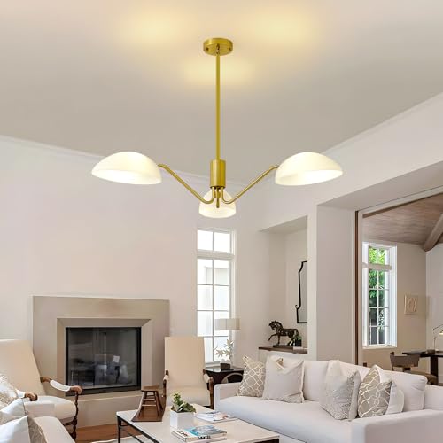 XIAOQIWU Modern Minimalist 3-Light Sputnik Chandelier, Gold Pendant Light Fixture with Acrylic Lampshade, Modern Chandelier for Bedroom Living Room Kitchen by XIAOQIWU - Used condition - Image 9