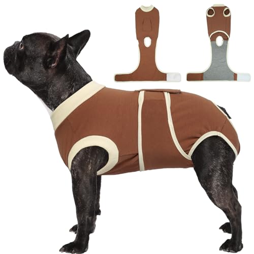 Image of Kuoser Dog Recovery Suit, Soft & Breathable Fabric, Anti Licking, Cone Alternative, Brown XS