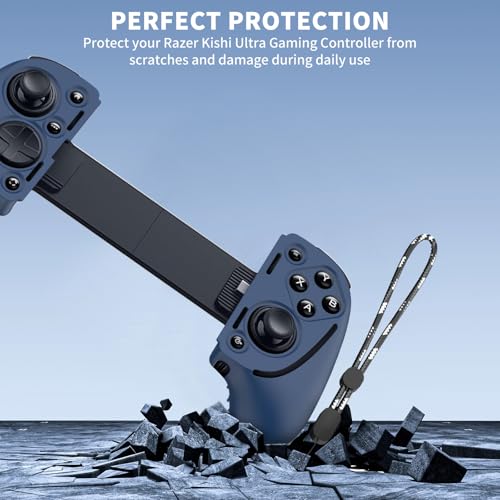 Funda de agarre de silicona azul para Razer Kishi Ultra con cordón anticaídas 5