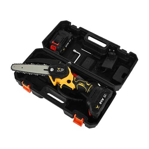 Image of HYCO Label Flymax Cordless Chainsaw 6 inch, 21V Mini Electric Hand Saw with 2 Batteries, Portable Power Tool for Gardening, Wood Cutting, Trimming, With Titanium Chain Made in Taiwan