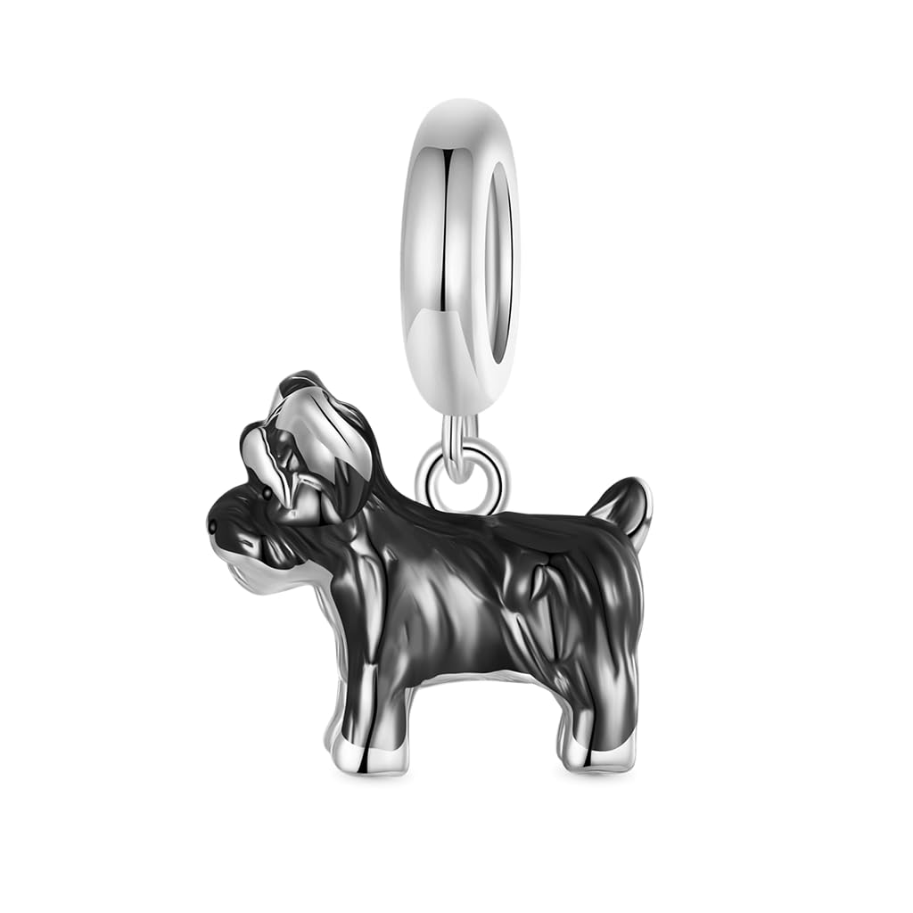 GNOCE Pet Dog Bead Charm for Women,Silver Charms Necklace Bracelet for Her, Jewelry Gift