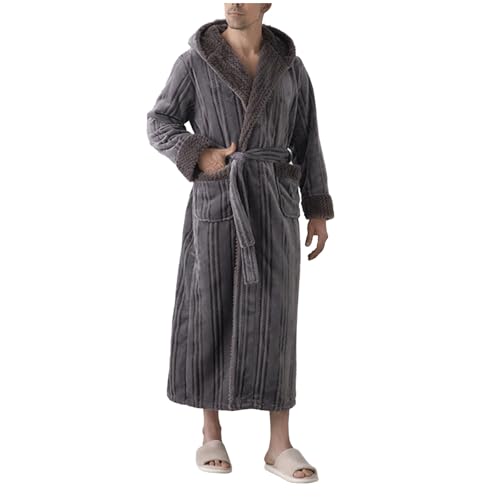 Mens Fleece Hooded Bathrobes Winter Warm Soft Plush Long Robe Lounge Housecoats Fuzzy Sleep Robes with Pockets3