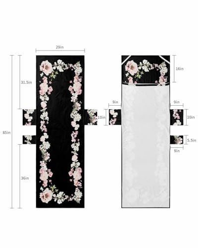 Black Spring Floral Beach Lounge Chair Towel Cover, Soft Chaise Lounge Towel with Side Pockets Patio Pool Chairs Cover for Beach/Pool Sunbathing 29x85 Summer Botanical Vintage Pastoral