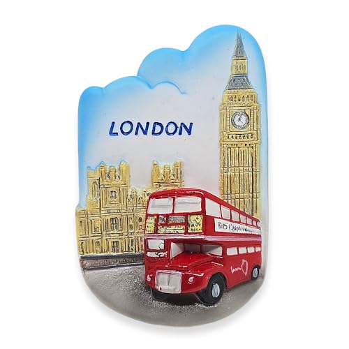 WitnyStore Tiny 3" Red Bus and Big Ben London England - Miniature Hand Made Resin 3D Europe Landmark Tourist Attraction Decorative Refrigerator Fridge Magnets Décor Collectible Traveler Souvenir Gifts