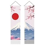 AHANDMAKER Lot de 2 tapisseries orientales asiatiques en fleurs de cerisier et mont Fuji, paysage japonais, tapisserie culturelle à suspendre pour chambre à coucher, salon, décoration d'intérieur
