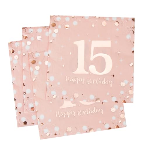 Servietten 15. geburtstag, 30 Stück Rosa Geburtstags Servietten, Happy Birthday 15 Servietten, 3-Lagig Milestone 15 Tischdekoration Papierservietten für mädchen Geburtstag Feiern Party Jubiläum