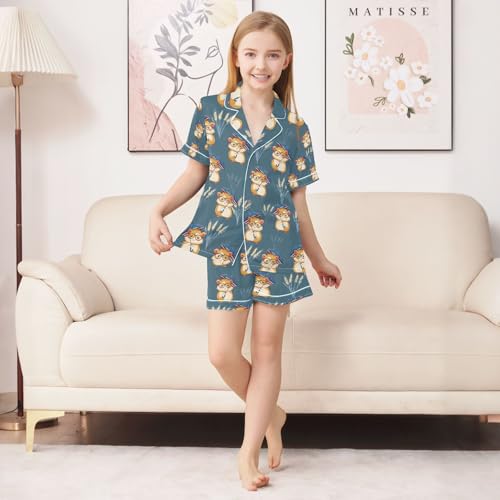 senya The Usa Cute Hamster Satin Summer Pajama Sets Silk Short Sleeve Button Down Sleepwear4