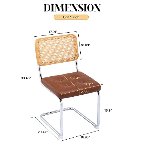 Kcc Mid Century Modern Dining Chairs Set Of 2, Faux Leather Rattan Dining Room Kitchen Side Chairs With Metal Legs And Upholstered Seat For Dining Room, Living Room, Bedroom,Beige #TOP1