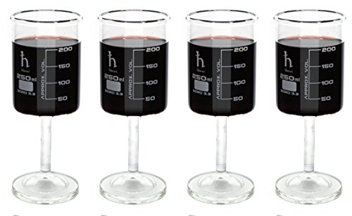 hBARSCI Handmade Beaker Wine Glass, Made of Lab Grade Borosilicate 3.3 Glass - 250mL Capacity, Dishwasher Safe - Pack of 4