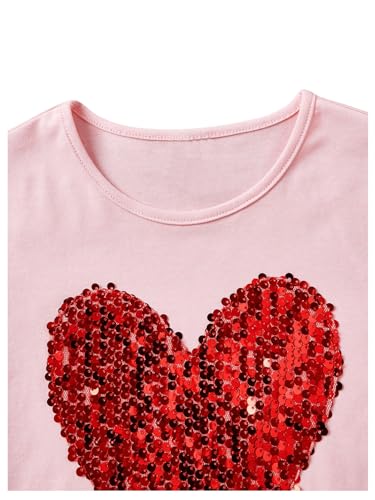 OYOANGLE Girl's Sequin Sparkle Heart Pattern Short Sleeve Round Neck T Shirt Casual Summer Tees Tops4