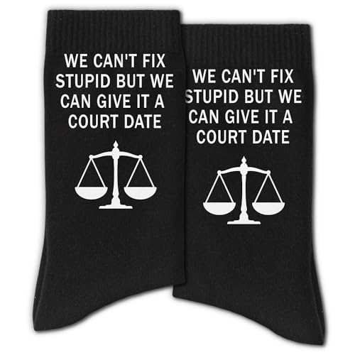 RZQIJ Funny Lawyer Socks for Legal Professionals – We Can't Fix Stupid But We Can Give It a Court Date – Sarcastic Gifts for Law Students – Unique Attorney Gifts for Women and Men in Law(083)