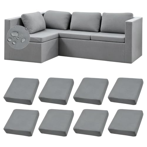 ZGDDPZA 8PCS Outdoor Patio Cushion Covers Waterproof, Stretch Replacement Sofa Seat Covers for Rattan Garden Furniture Cushions (Gray,4 * 2seat+4*backrest)