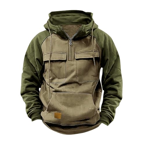 Hoodies For Men Quarter Zip Tactical Sweatshirts Fall Winter Casual Long Sleeve Workout Pullover Outdoor Cargo Jackets