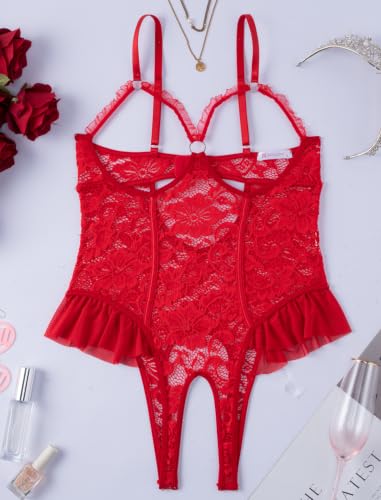 Image of Avidlove Women One Piece Lingerie Sexy Lace Babydoll Mini Bodysuit