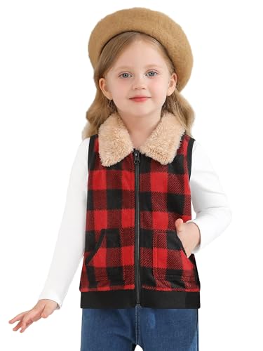 Toddler Girls Boys Polar Fleece Vest Kids Buffalo Plaid Christmas Jacket Cute Fall Winter Warm Sleeveless Outerwear