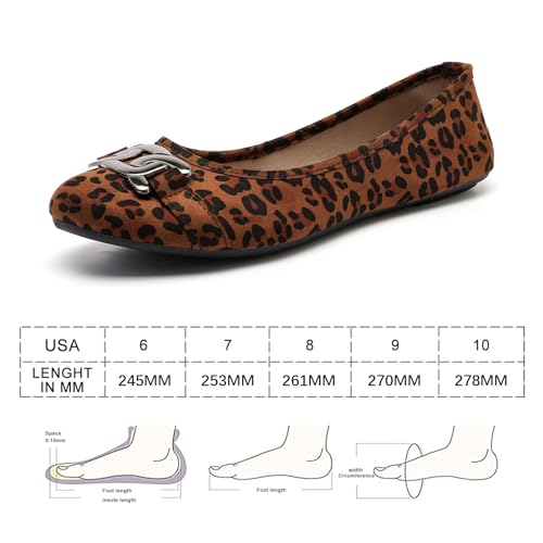 Women's Ballet Flats Dress Shoes for Women, Women Classic Round Toe Slip On Flat Walking Shoes, Women Casual Comfortable Soft Knit Black Leopard Flats Shoes 7