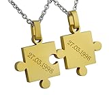 Zwei Partnerketten mit Anhängern im ausgefallenen Design dank individueller Wunschgravur eine tolle und persönliche Geschenkidee. Der Lieferumfang enthält: 2 Gravierte Anhänger, 2 Ketten, 2 Schmuckbeutel