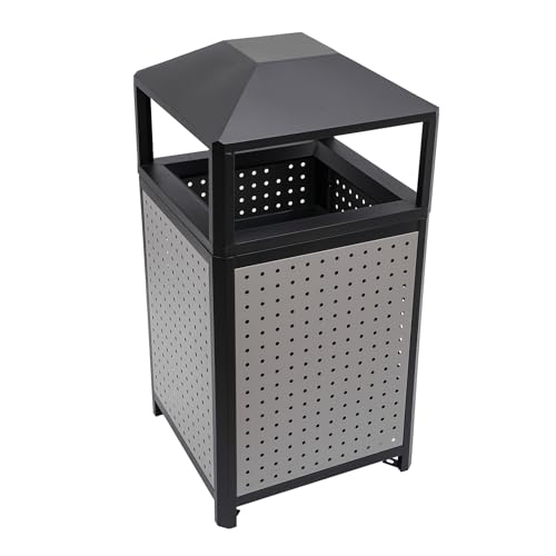Heavy Duty 38 Gallon Outdoor Trash Can - Steel Garbage Bin with Lid, Side Opening Waste Container for Hotels, Offices, Restaurants, Durable Metal Enclosure, Weather-Resistant Design