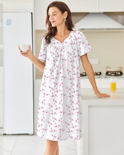 Image of Ekouaer Moo Moos for Women House Dress With Pockets Cotton Nightgowns Short Sleeve Night gowns Embroidered Mumu Dress