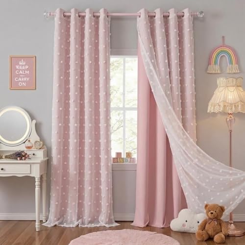 Image of PONY DANCE Pink Curtains for Living Room 96 Inches Long, 52W x 96L