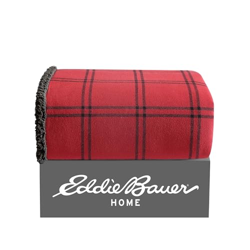 Image of Eddie Bauer - Throw Blanket, Soft & Reversible Cotton Flannel Bedding, Throw Blanket for Couch or Bed (Kettle Falls Red /Black, 50 inch x 60 inch)