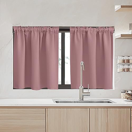 Image of RYB HOME Small Window Curtains - Blackout Insualting Privacy Curtains for Kids Bedroom Kitchen Bathroom Basement Cafe Cabinet Tiers Drapes, 34 Width x 30 Length, 2 Panels, Wild Rose