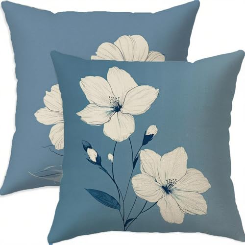 Housse coussin 55x55cm vintage bleu taie oreiller imperméable