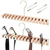 Belt Hanger for Closet, 2 in 1 Wooden Wall Mount Belt Holder for 28 Belts, Tie and Belt Rack Space S