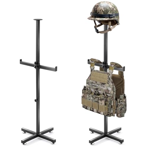 Yaocom Tactical Gear Stand Heavy Duty Body Armor Vest Hanger Helmet Holder Belt Rack Adjustable Plate Carrier Display Organizer for Law Enforcement Military(Black,Cross Base)