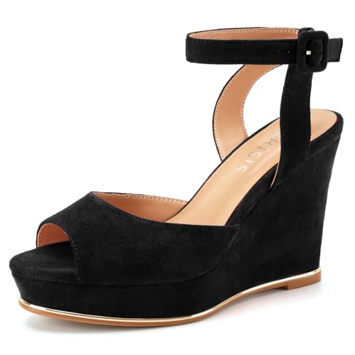 Image of Women's Dressy Platform Wedge Sandals Gold Wedges Peep Toe Patent High Heels Slingback Heeled Comfortable Ankle Strap Shoes