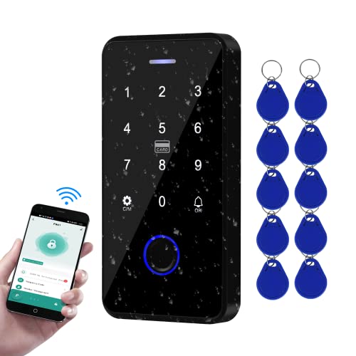 QTTYELOK NFC Bluetooth Tuya Control de Acceso Teclado RFID IP68 Impermeable Huella Dactilar Biometría Sistema Inteligente de Desbloqueo App + 10pcs 13.56mhz Llavero